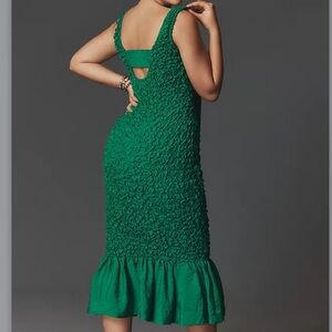 By Anthropologie Square-Neck Pebble-Smocked Dress S/M